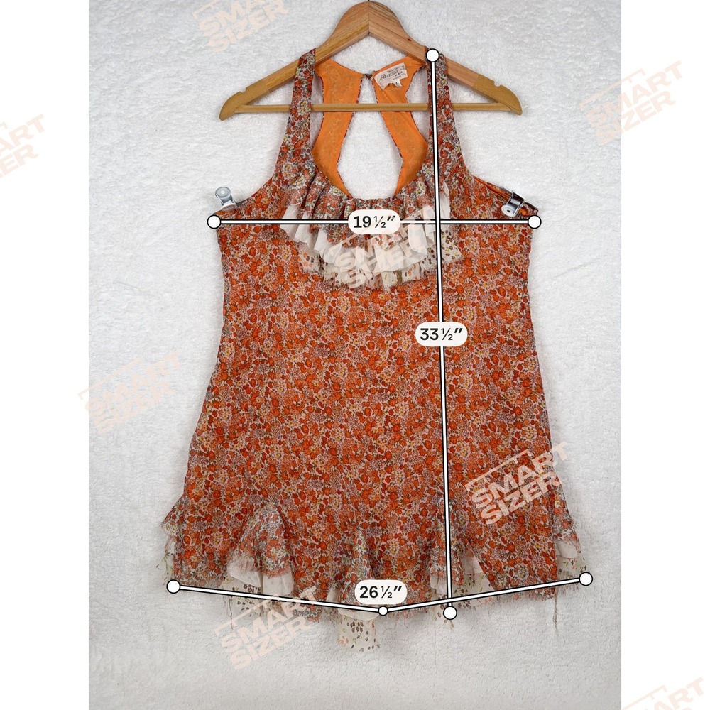 Banana USA Mini Dress‎ Womens Large Orange Floral Ruffle Racerback Boho Festival - Picture 6 of 10